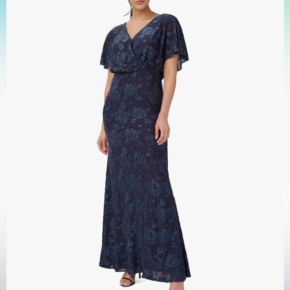 Adrianna Papell Women's Burnout Velvet Gown Navy Blue
